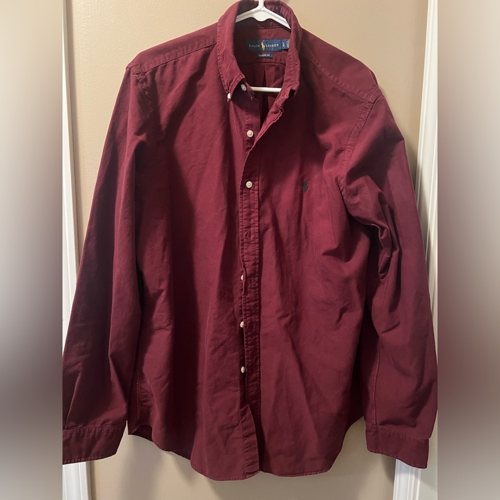 Ralph Lauren Men's Burgundy Button-Down Shirt Size Large